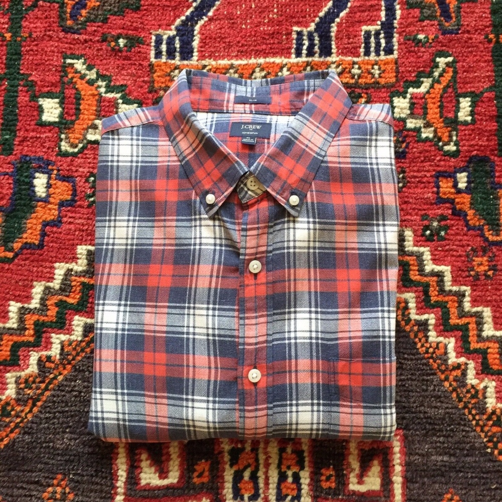 J Crew Red Plaid Button Down Long Sleeve XLSlim